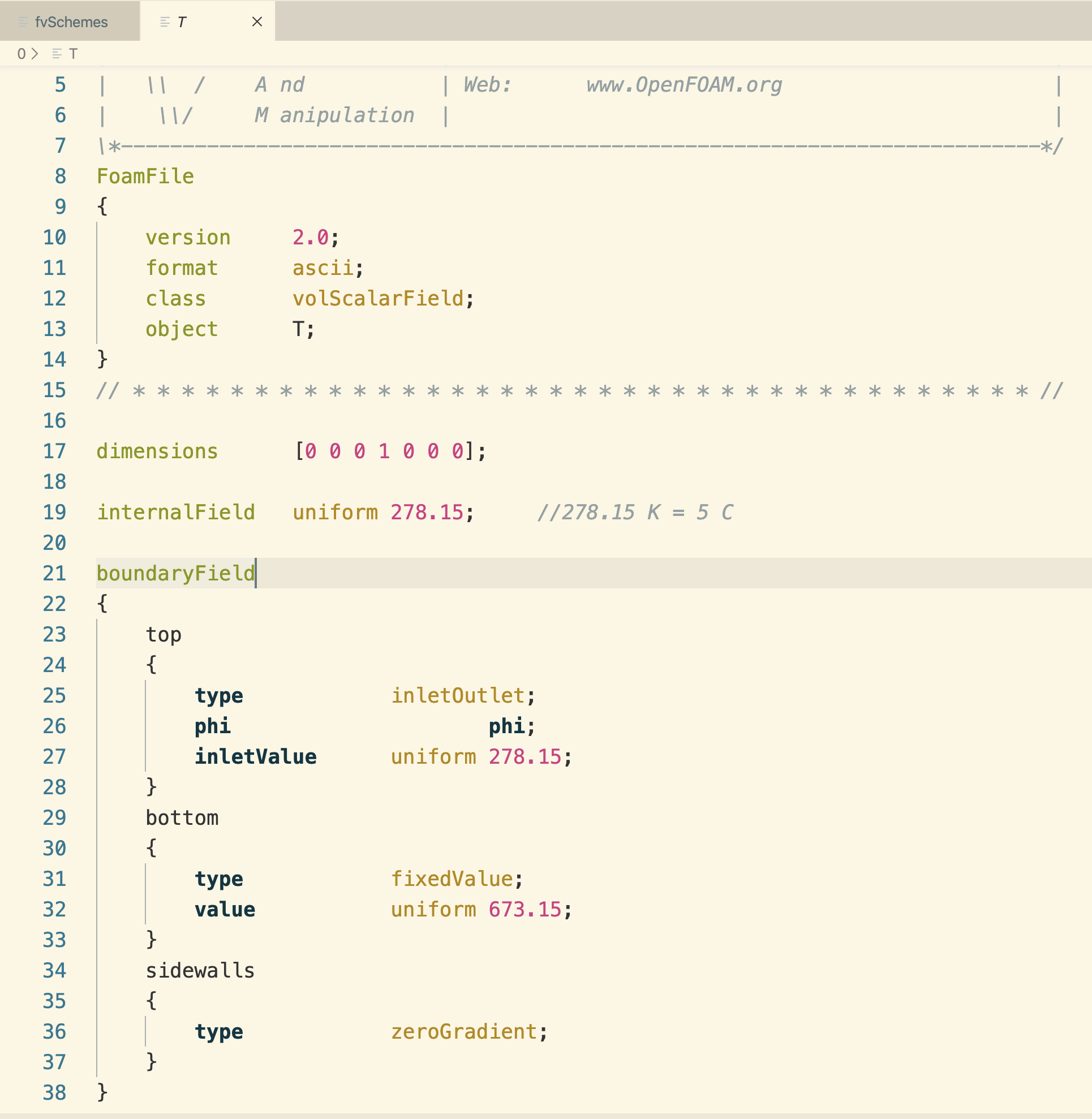 Color syntaxing for fields data file